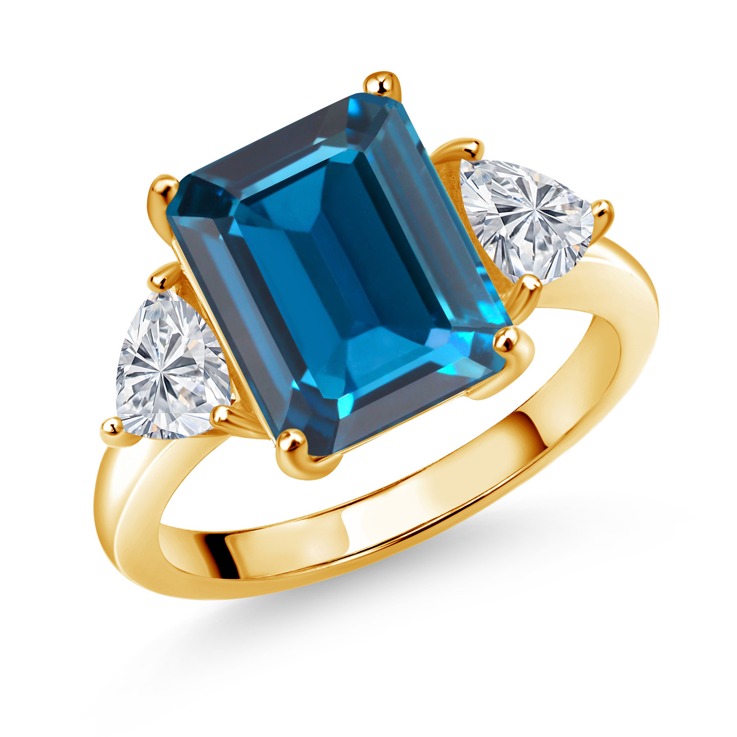 8.24 Ct London Blue Topaz Lab Grown Diamond 18K Yellow Gold Plated Silver Ring - Picture 4 of 18