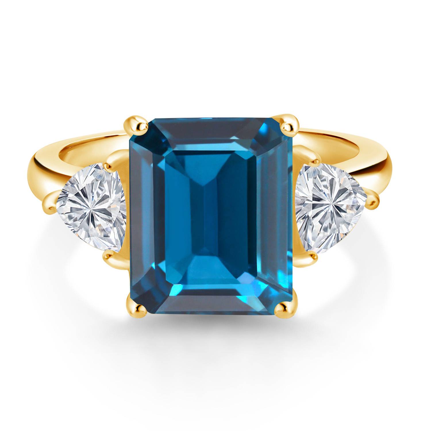 8.24 Ct London Blue Topaz Lab Grown Diamond 18K Yellow Gold Plated Silver Ring - Picture 5 of 18