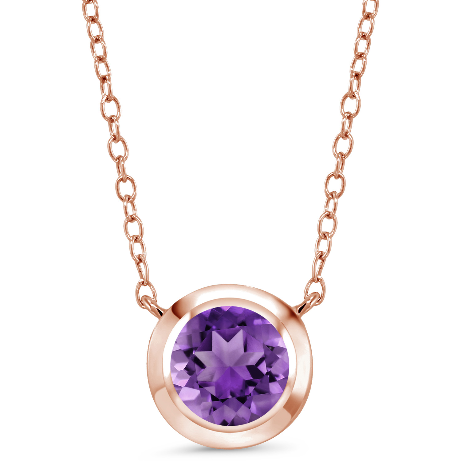 18K Rose Gold Plated Silver 7MM Round Gemstone Birthstone Circle Solitaire