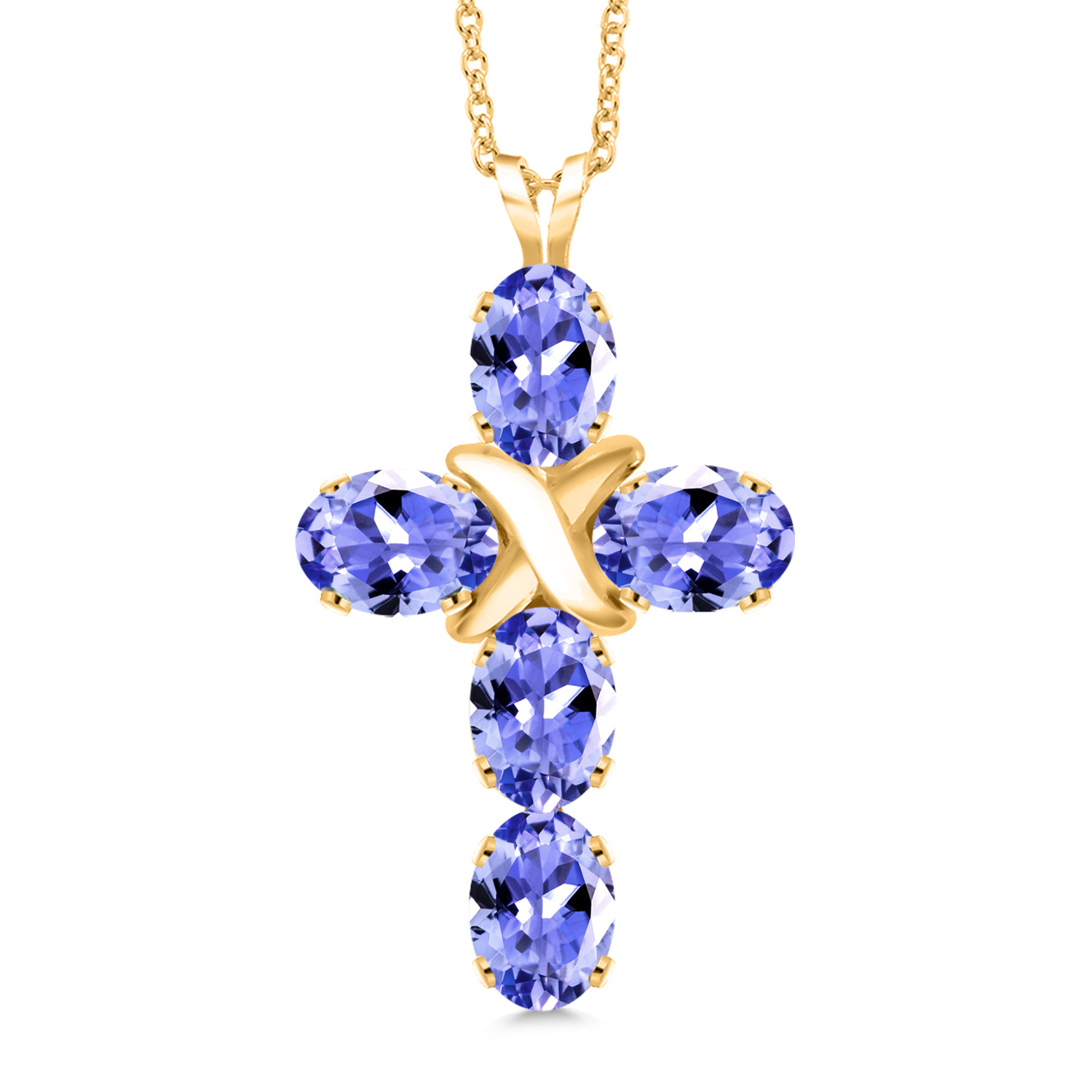 18K Yellow Gold Plated Silver Cross Pendant Necklace For Women (2.25 Cttw,
