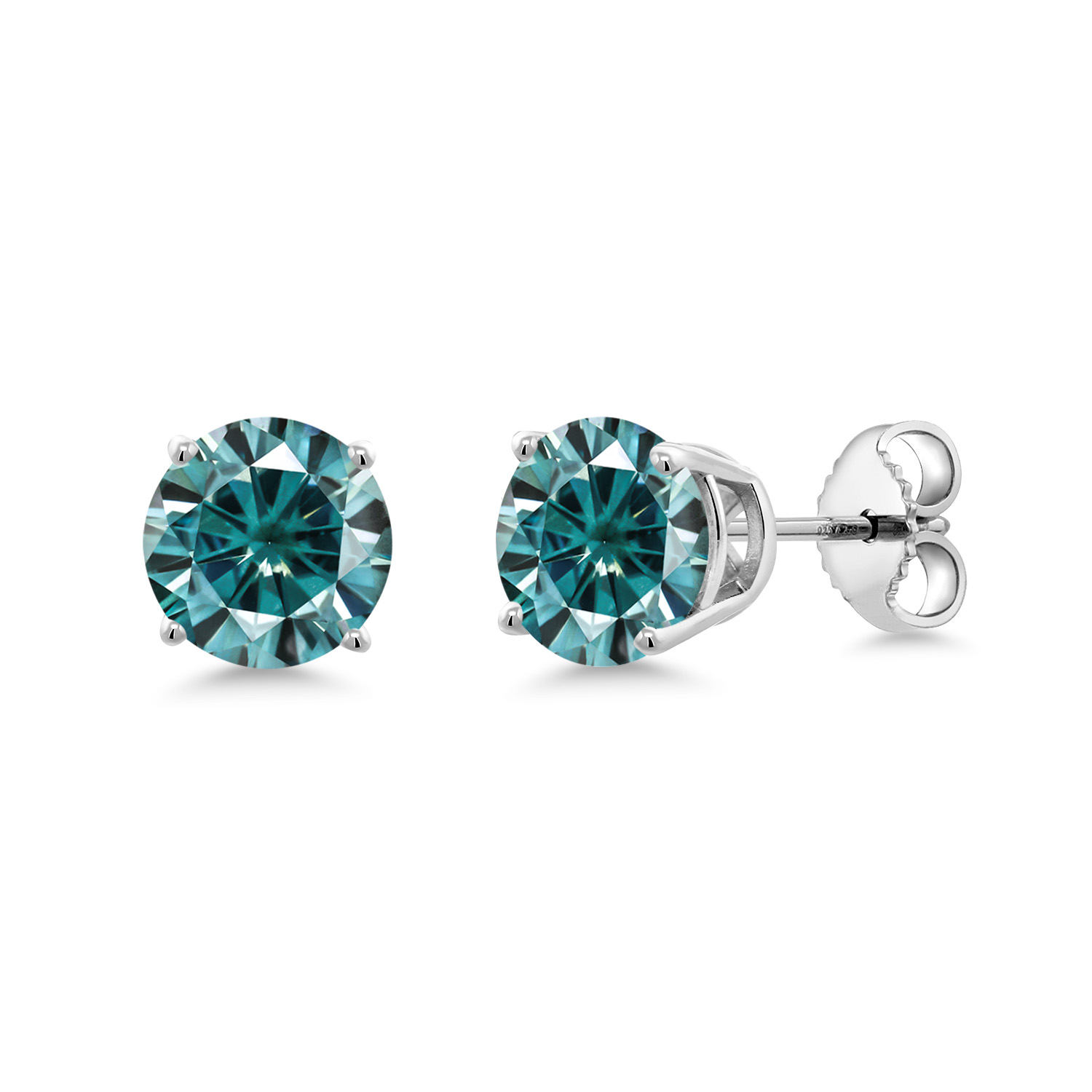 925 Sterling Silver Stud Earrings Blue Round Created Moissanite 2.00ct