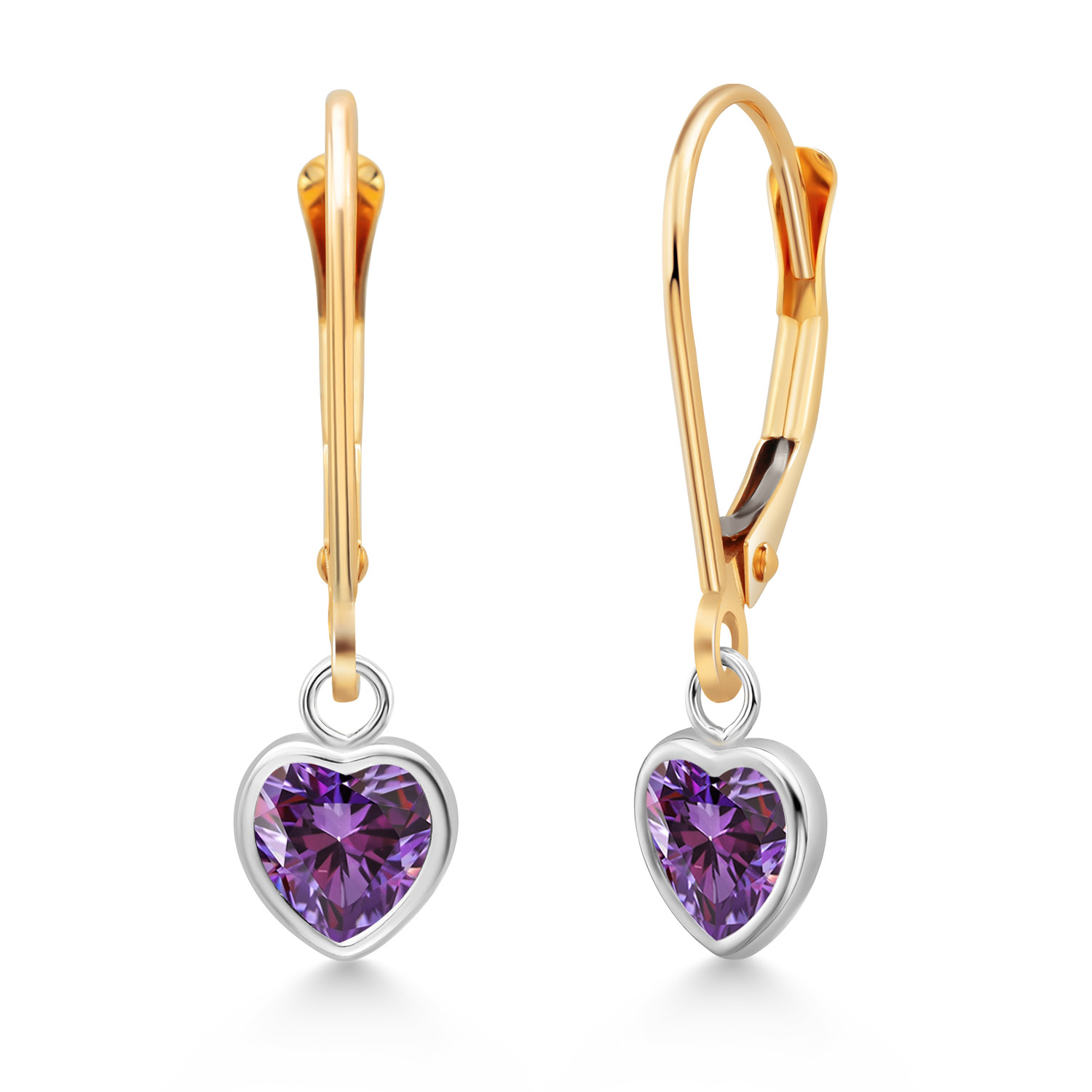 925 Sterling Silver and 14K Yellow Gold Amethyst Drop Dangle Leverback Earrings - Picture 13 of 64