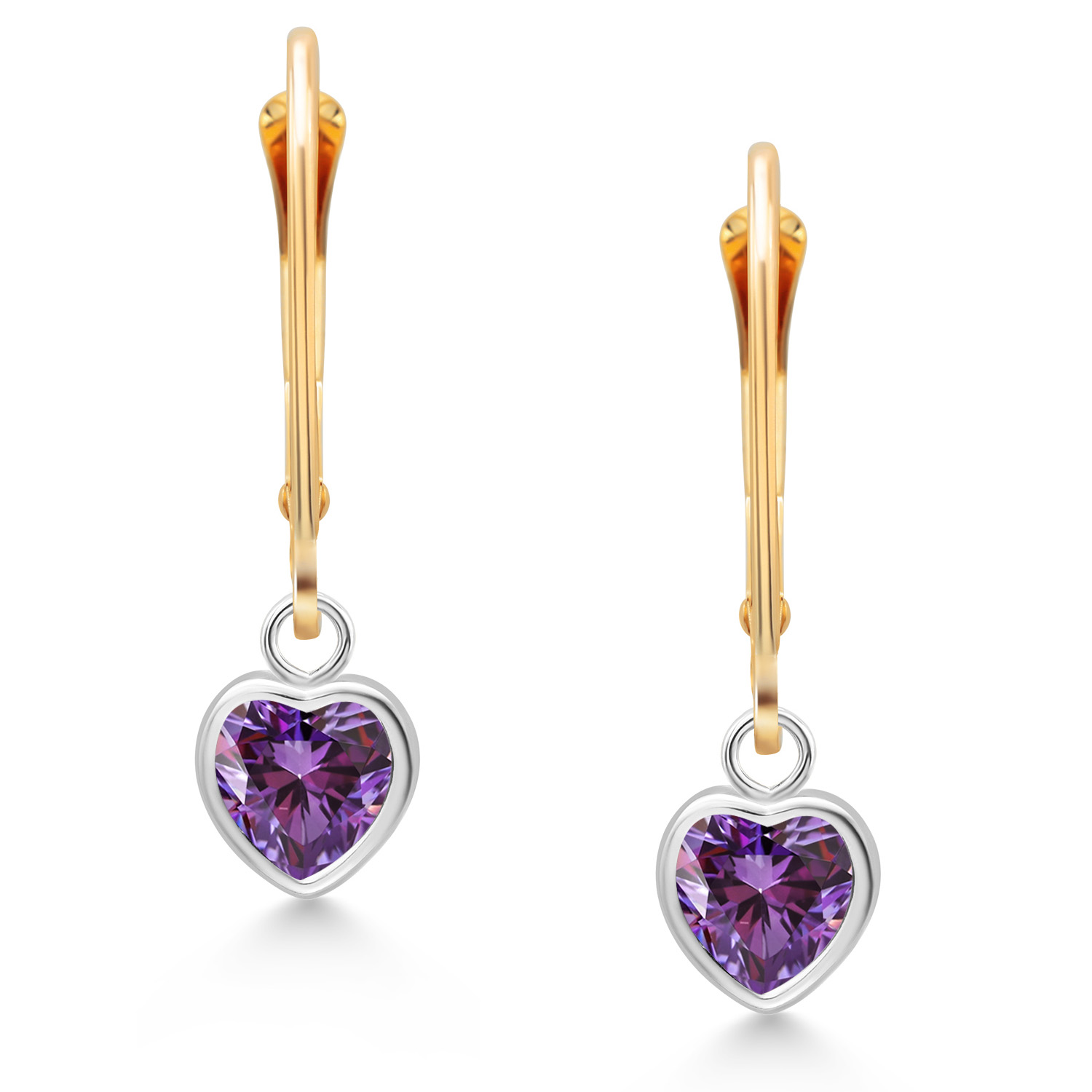 925 Sterling Silver and 14K Yellow Gold Amethyst Drop Dangle Leverback Earrings - Picture 14 of 64