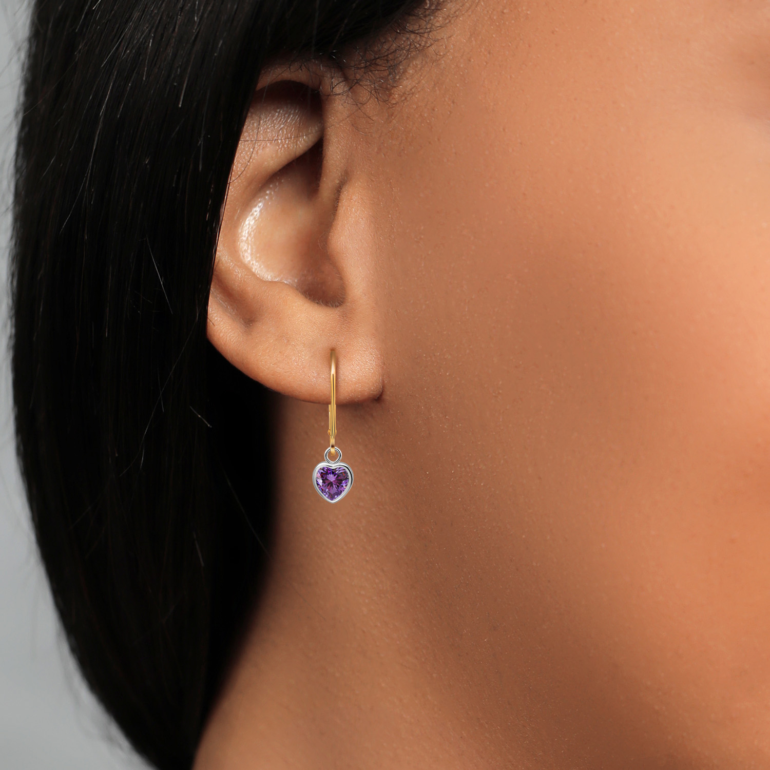 925 Sterling Silver and 14K Yellow Gold Amethyst Drop Dangle Leverback Earrings - Picture 16 of 64