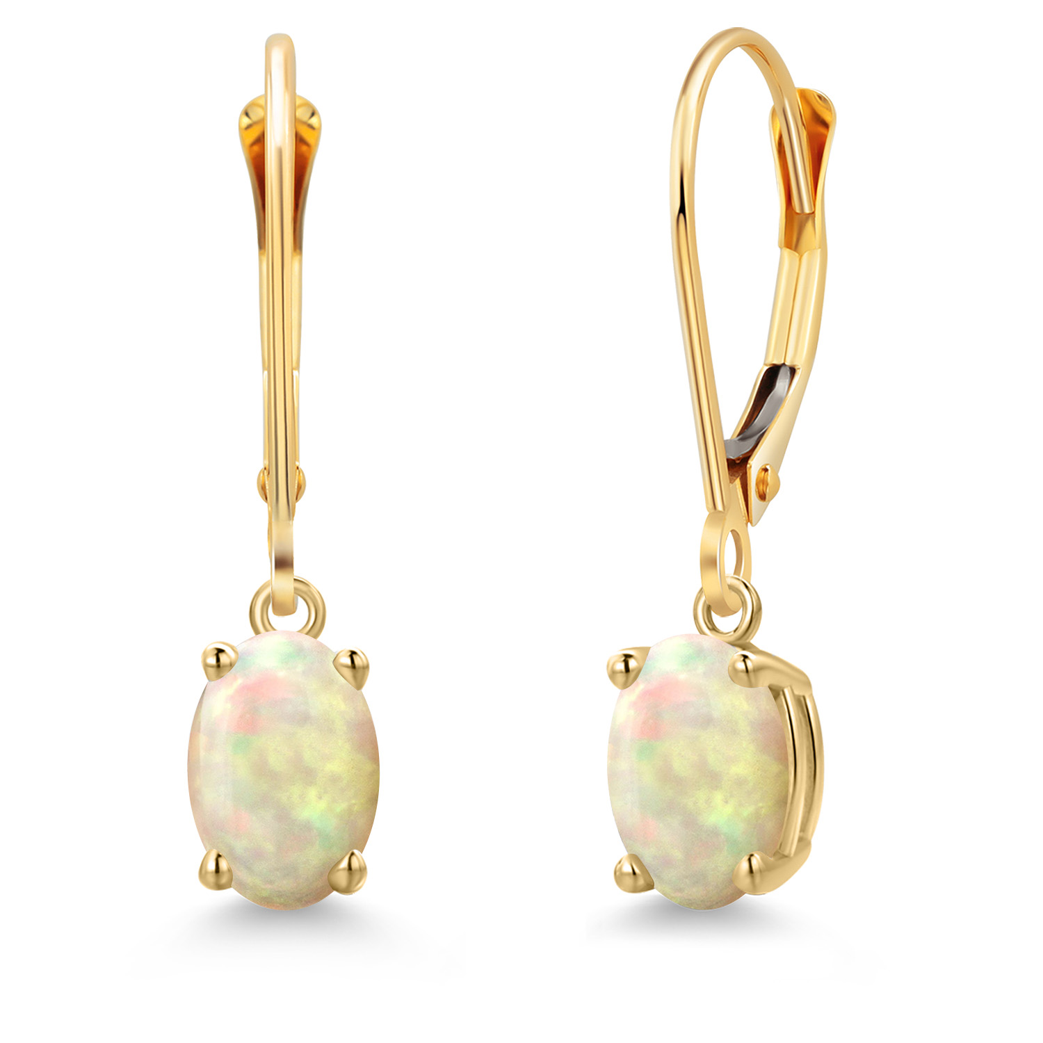 14K Yellow Gold Gemstone Birthstone Leverback Dangle Earrings for Women |