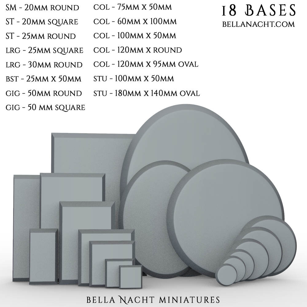 Mini Base Size Chart Free Download - 18 Mini Bases - Bella Nacht Miniatures
