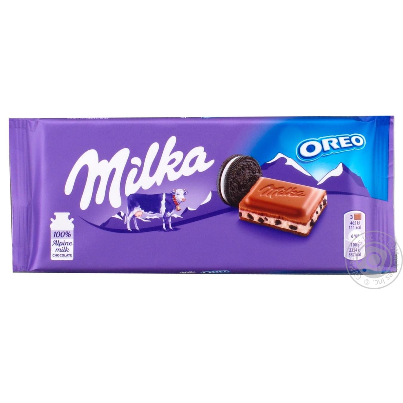 

Шоколад молочний Milka з кремовою начинкою та шматочками печива Орео 100г