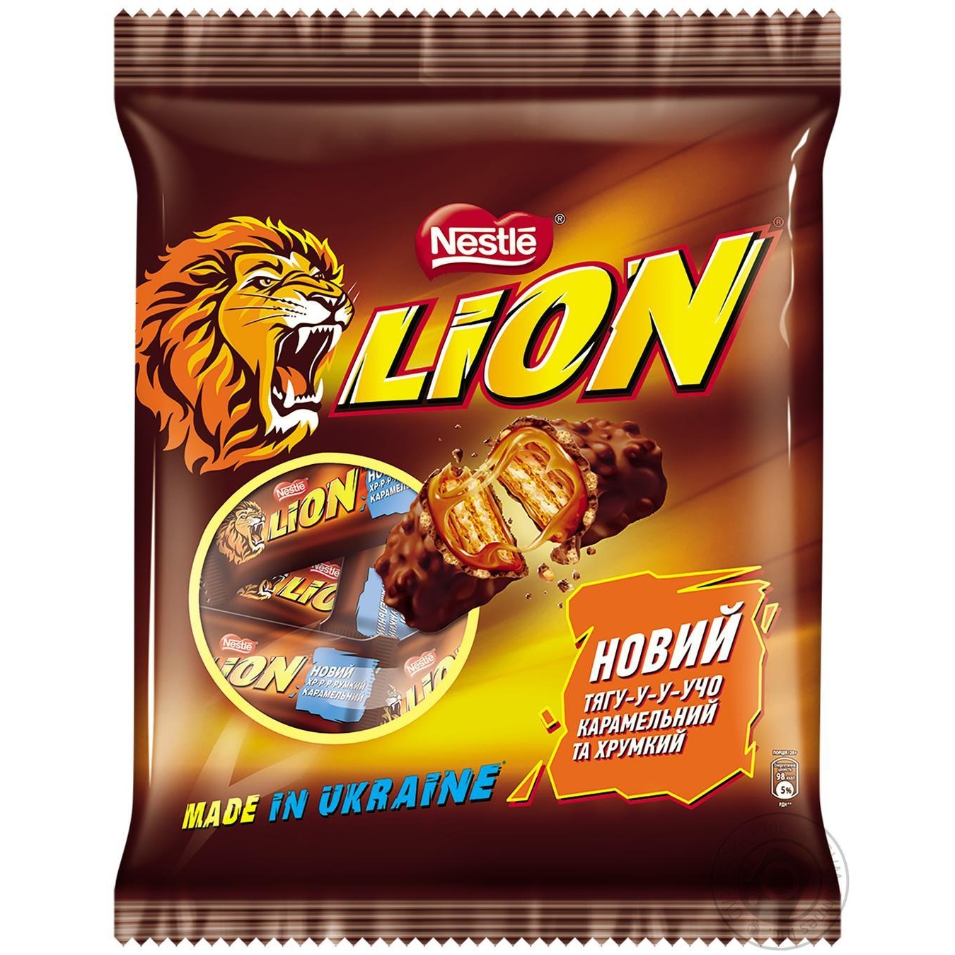 

Цукерки Nestle Lion з карамеллю Стандарт пакет 182г