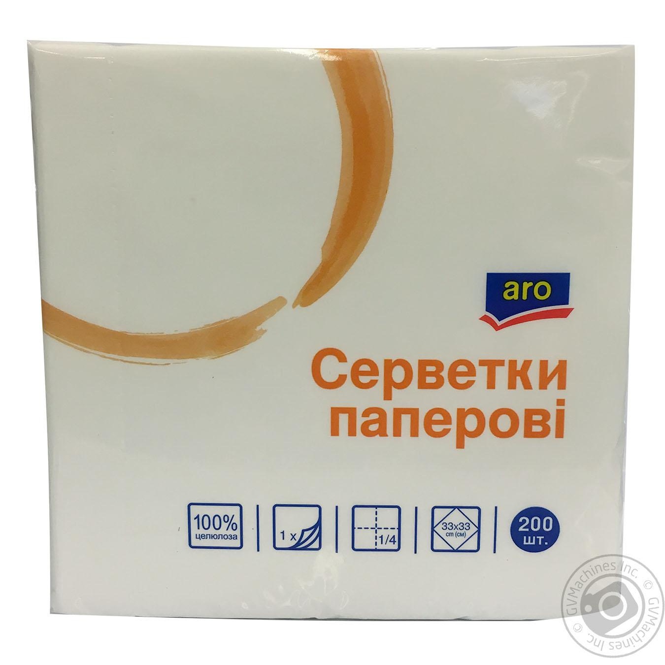 

Серветки паперові Aro одношарові білі 33х33 200шт