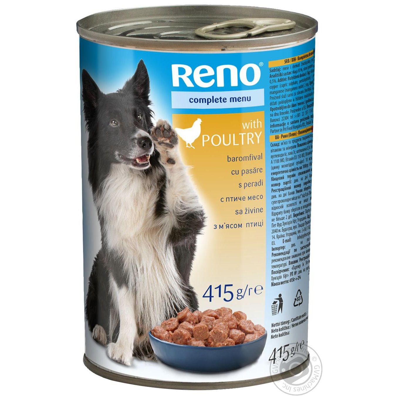 

Консерва Reno для собак з м'ясом птиці 415г