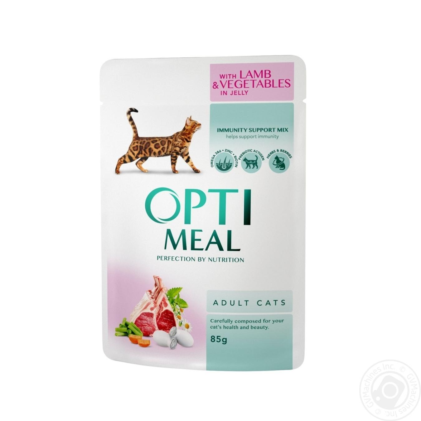 

Корм Optimeal для дорослих котів з ягням та овочами в желе 85г
