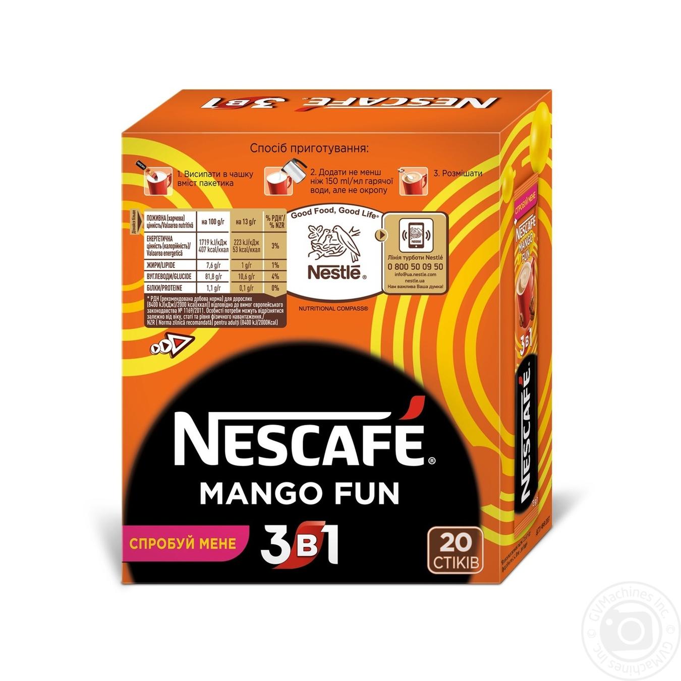 

Напій кавовий Nescafe 3в1 Mango Fun розчинний в стіках 20*13г