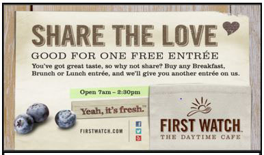 FREE Entree at First Watch 