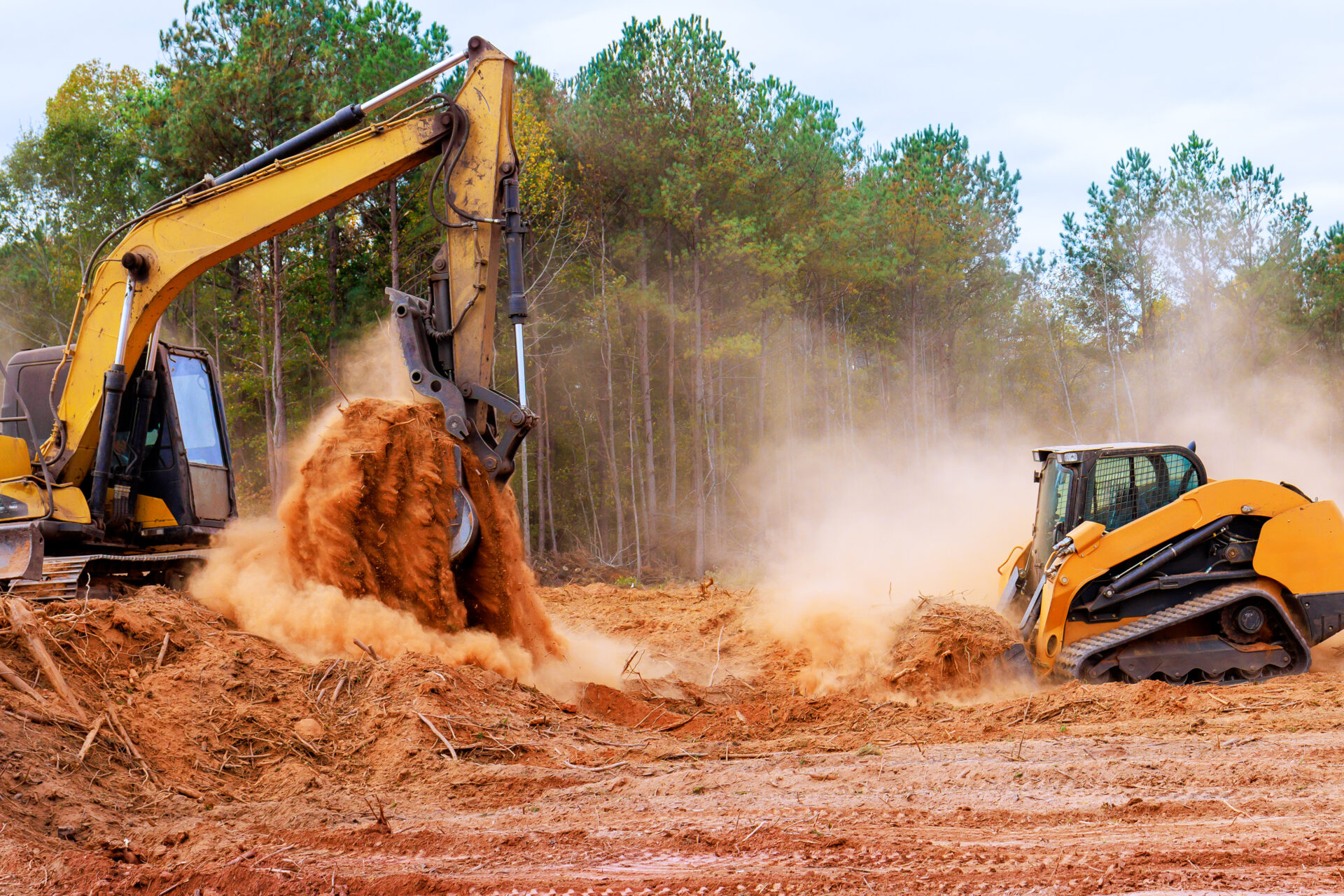 Construction site grading with heavy equipment