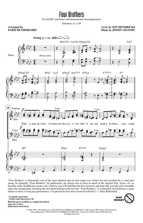 Four Brothers Sheet Music by Paris Rutherford (SKU: 00103814