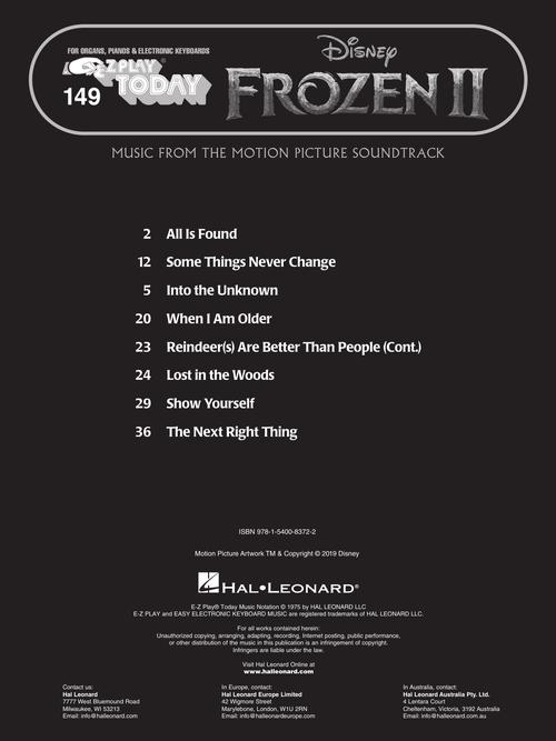 ‘frozen 2’ soundtrack hits no. 1 on billboard’s... Frozen 2 Music from the Motion Picture Soundtrack E-Z Play Today Volume ...