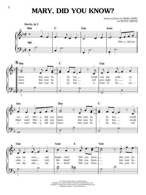 Mary Did You Know? Easy Piano Sheet Music Willis Music Store