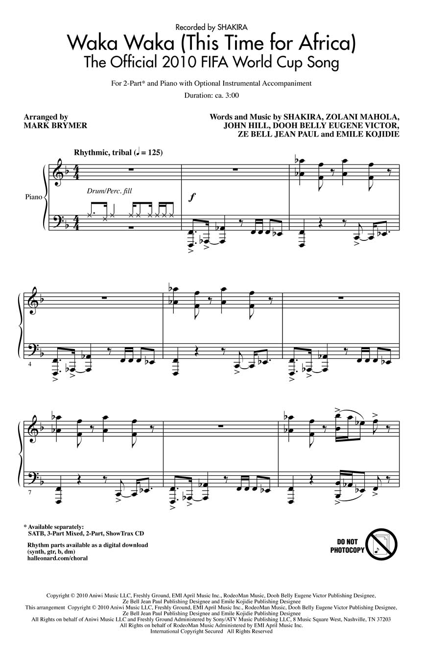 Waka Waka (This Time For Africa) Sheet Music by Mark Brymer (SKU