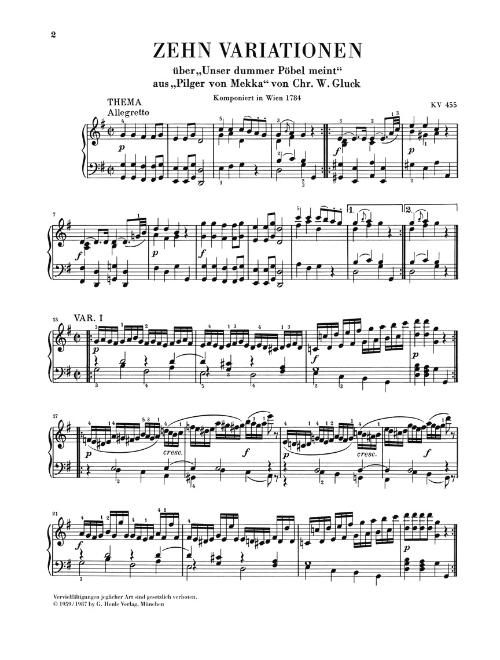 10 Variations on Unser Dummer Pöbel Meint K455 Piano Solo Willis