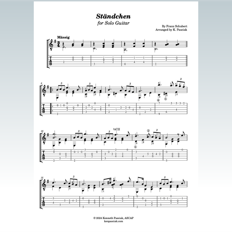 Abdeckung für "Ständchen (Serenade) (for Solo Guitar) (arr. Kenneth Pasciak)" von Franz Schubert