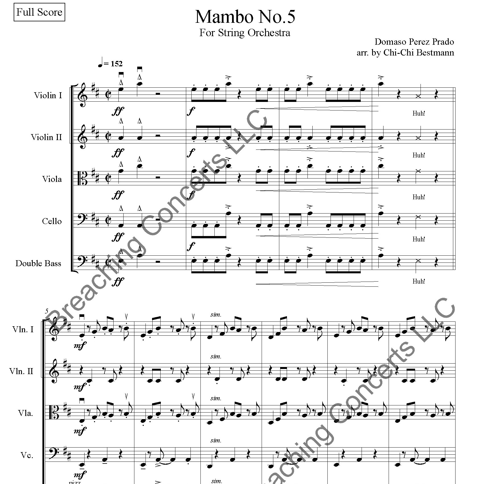 Mambo 5 Score Only arr Chi Chi Bestmann By Perez Prado His 