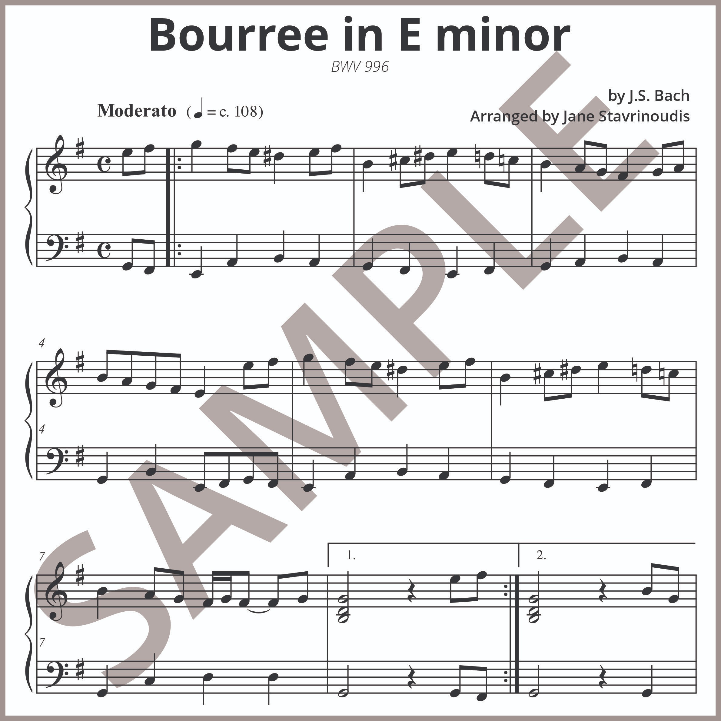 Cover Art for "Bourree in E minor (BWV 996) (arr. Jane Stavrinoudis)" by J.S Bach