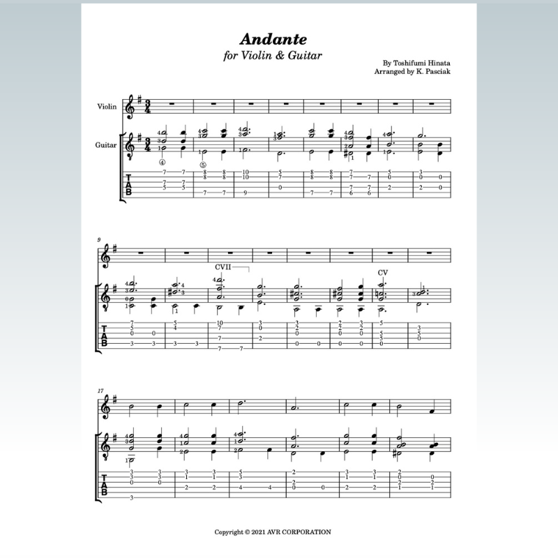 Cover Art for "Andante (arr. Kenneth Pasciak)" by Toshifumi Hinata