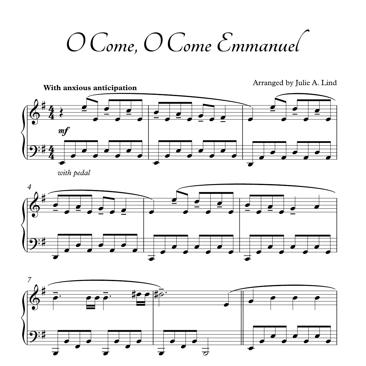 Cover Art for "O Come O Come Emmanuel (arr. Julie A Lind)" by Julie A Lind