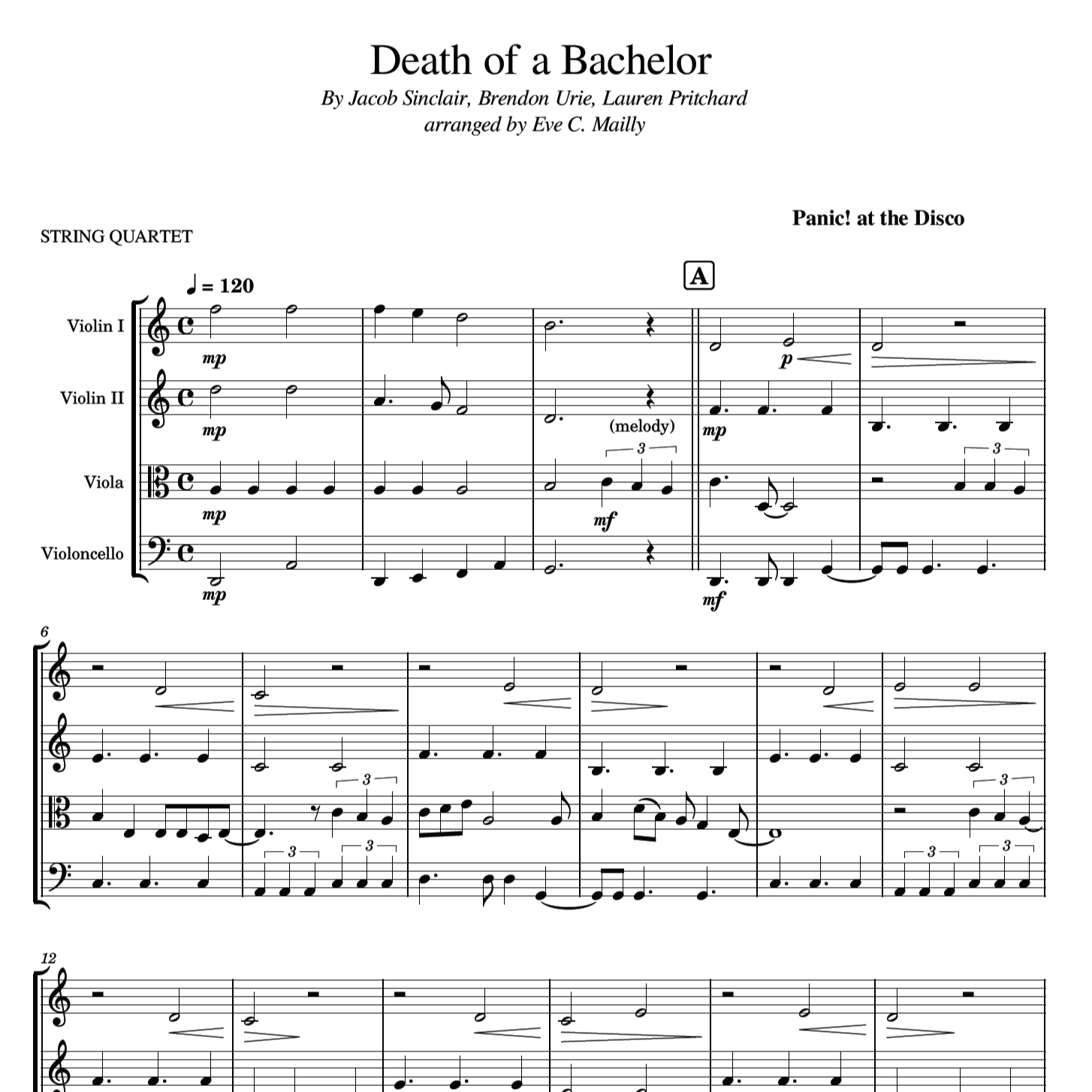 Cover Art for "Death Of A Bachelor (arr. Eve C. Mailly - Zene Strings)" by Panic! At The Disco