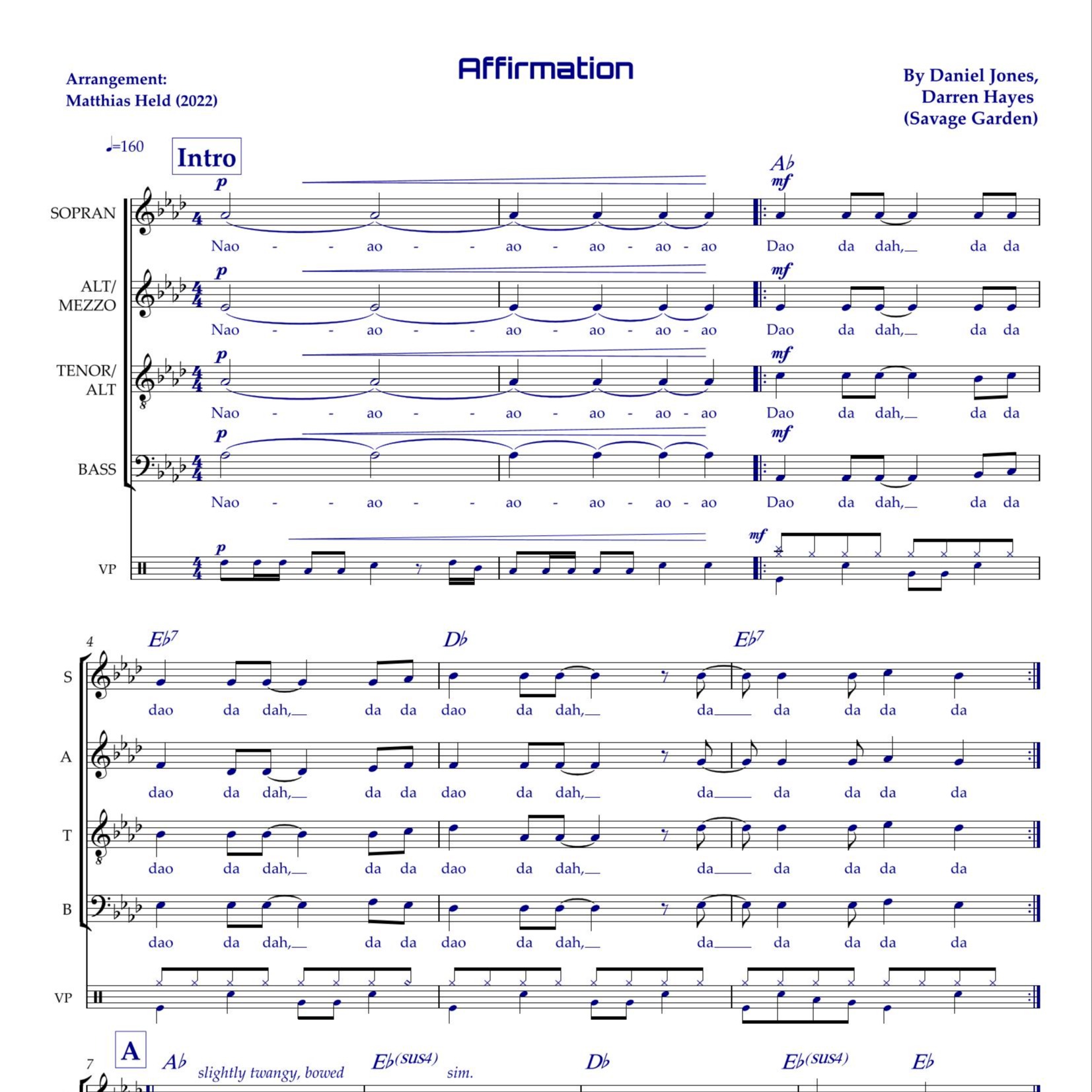 Abdeckung für "Affirmation (arr. Matthias Held)" von Savage Garden