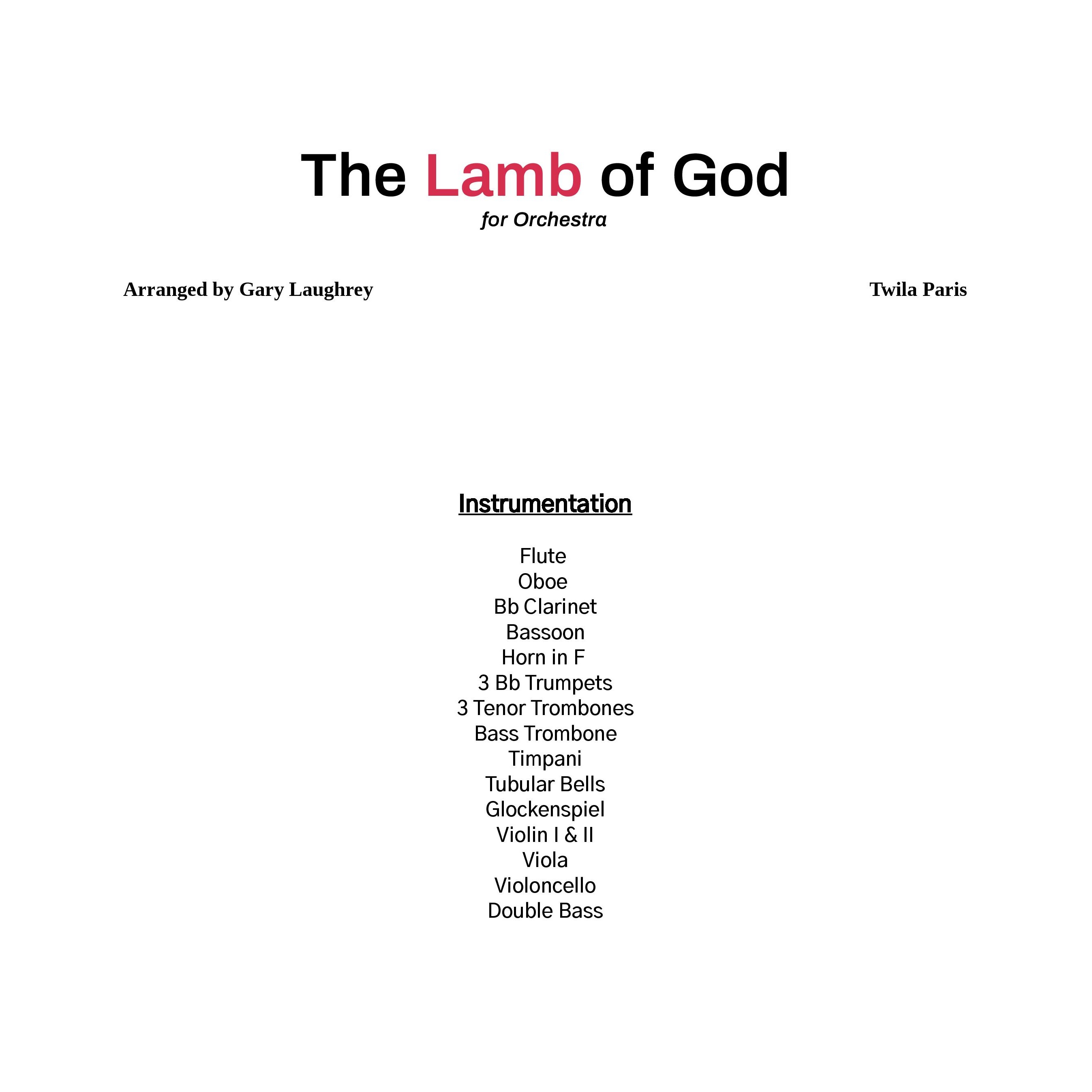Cover Art for "Lamb Of God (arr. Gary Laughrey)" by Twila Paris