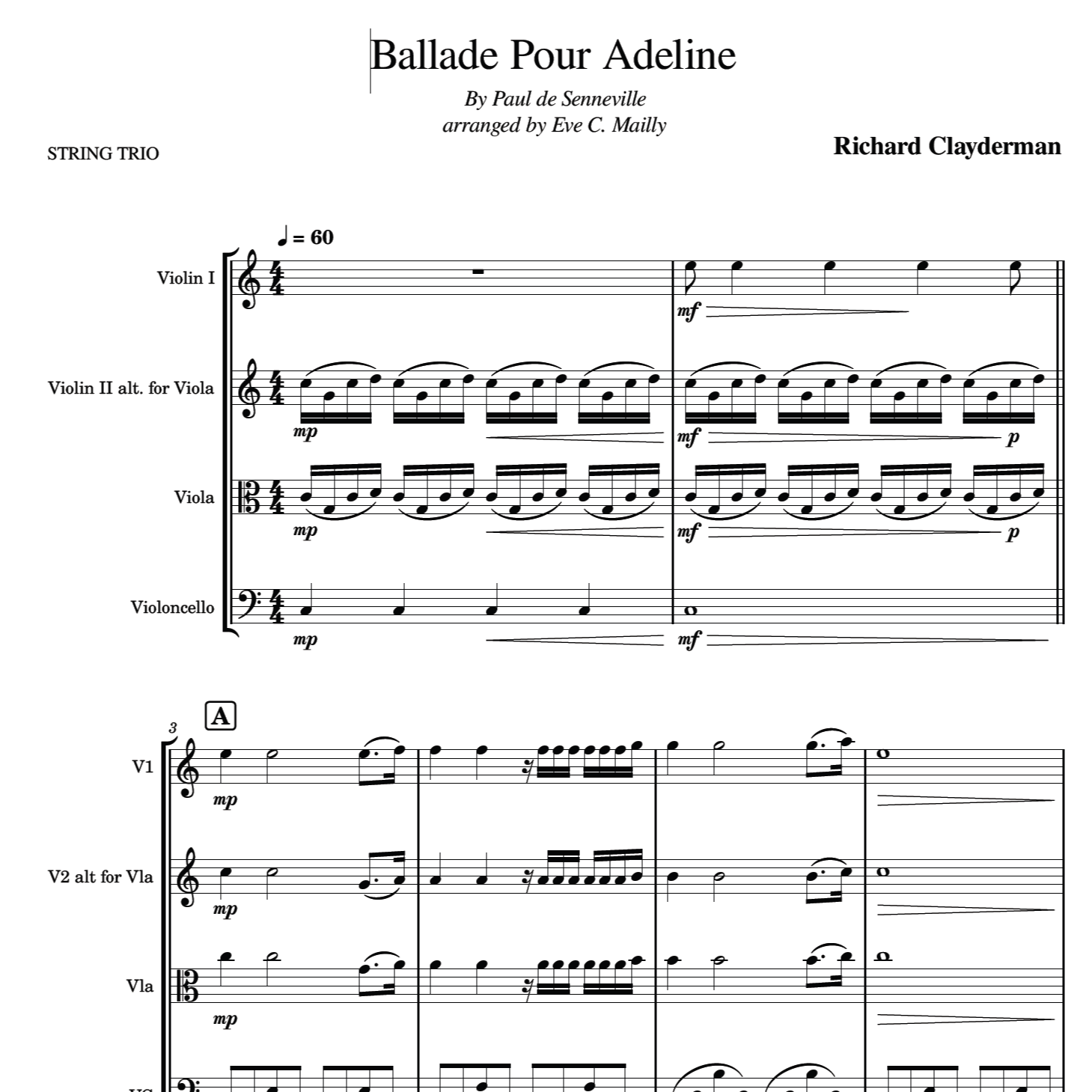 Cover Art for "Ballade Pour Adeline (arr. Eve C. Mailly - Zene Strings)" by Paul de Senneville