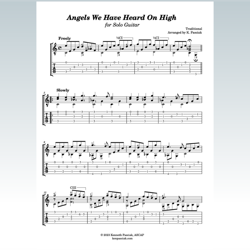 Cover Art for "Angels We Have Heard On High (for Solo Guitar) (arr. Kenneth Pasciak" by Traditional
