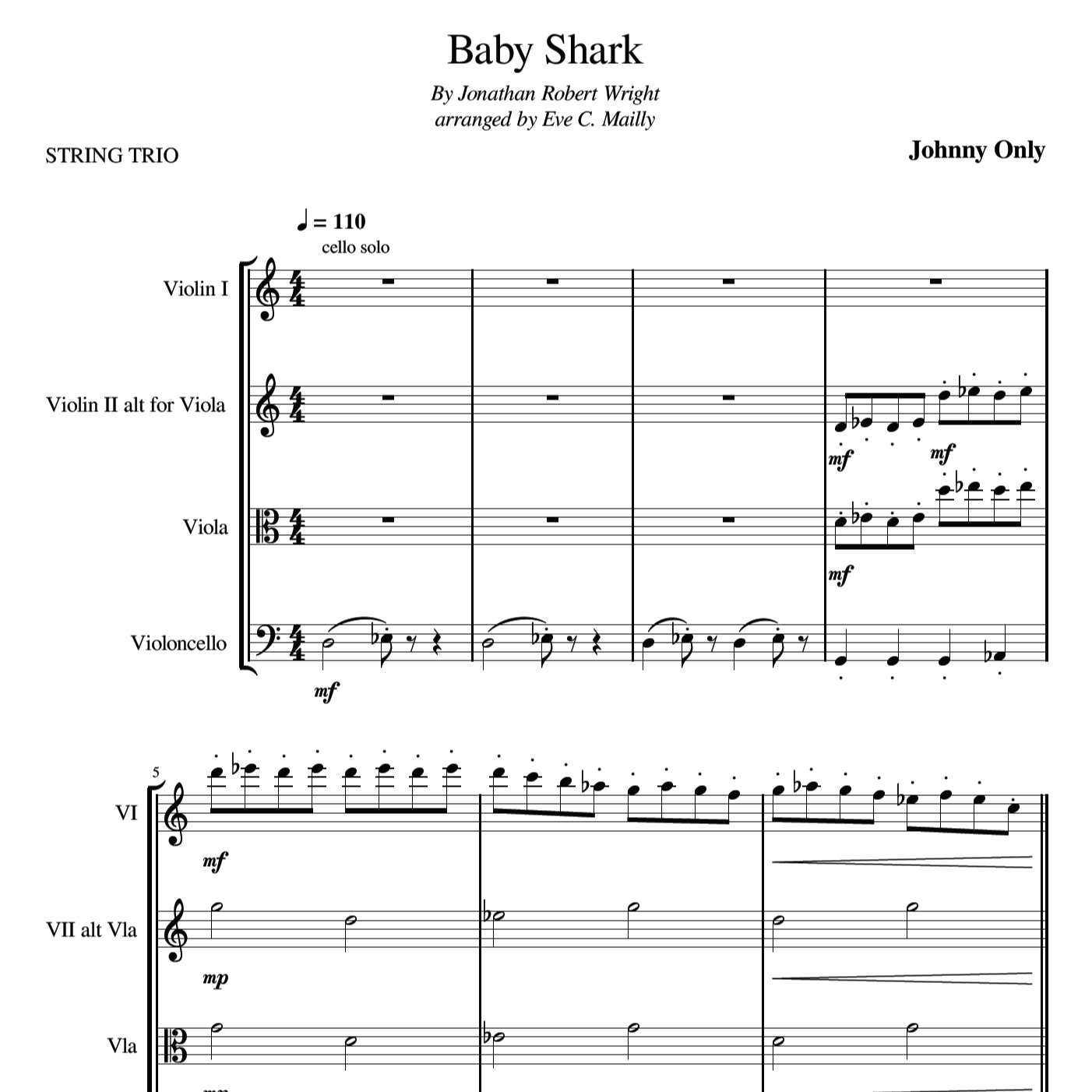 Cover Art for "Baby Shark (arr. Eve C. Mailly - Zene Strings)" by Johnny Only