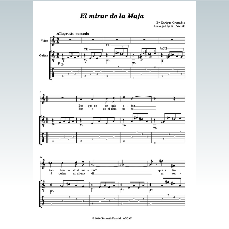 Abdeckung für "El mirar de la Maja (for Voice and Guitar) (arr. Kenneth Pasciak)" von Enrique Granados