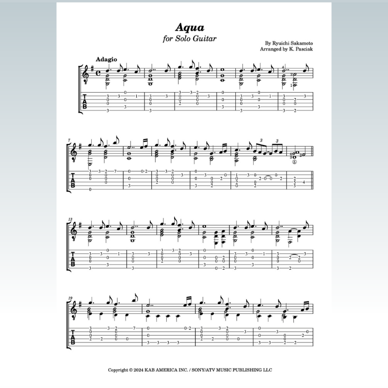 Couverture pour "Aqua (arr. Kenneth Pasciak)" par Ryuichi Sakamoto