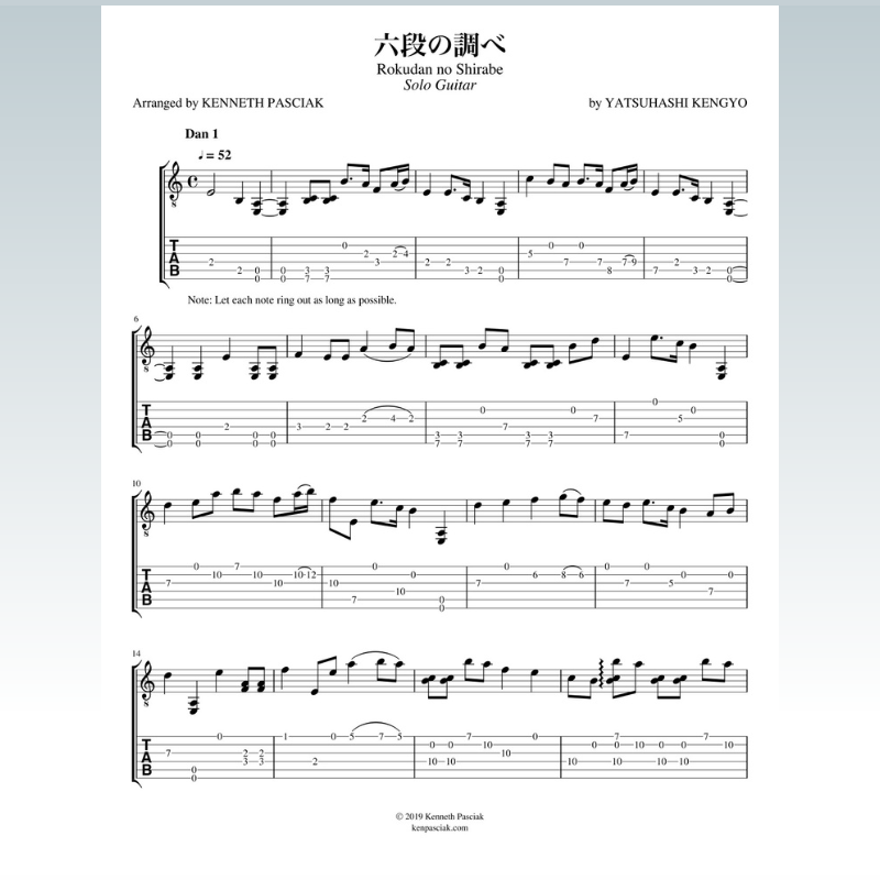 Abdeckung für "Rokudan no Shirabe (for Solo Guitar) (arr. Kenneth Pasciak)" von Yatsuhashi Kengyo