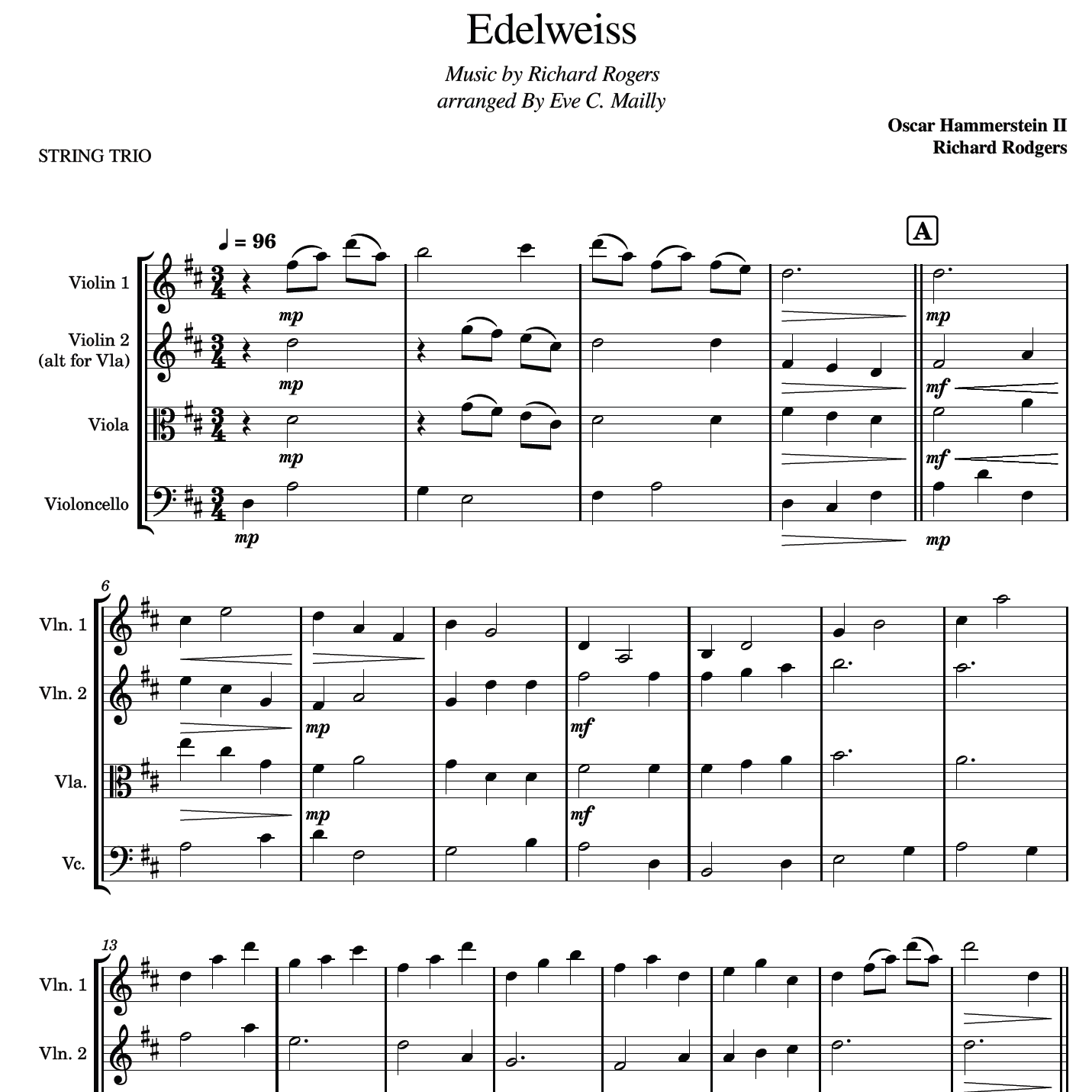 Carátula para "Edelweiss (arr. Eve C. Mailly - Zene Strings)" por Richard Rodgers