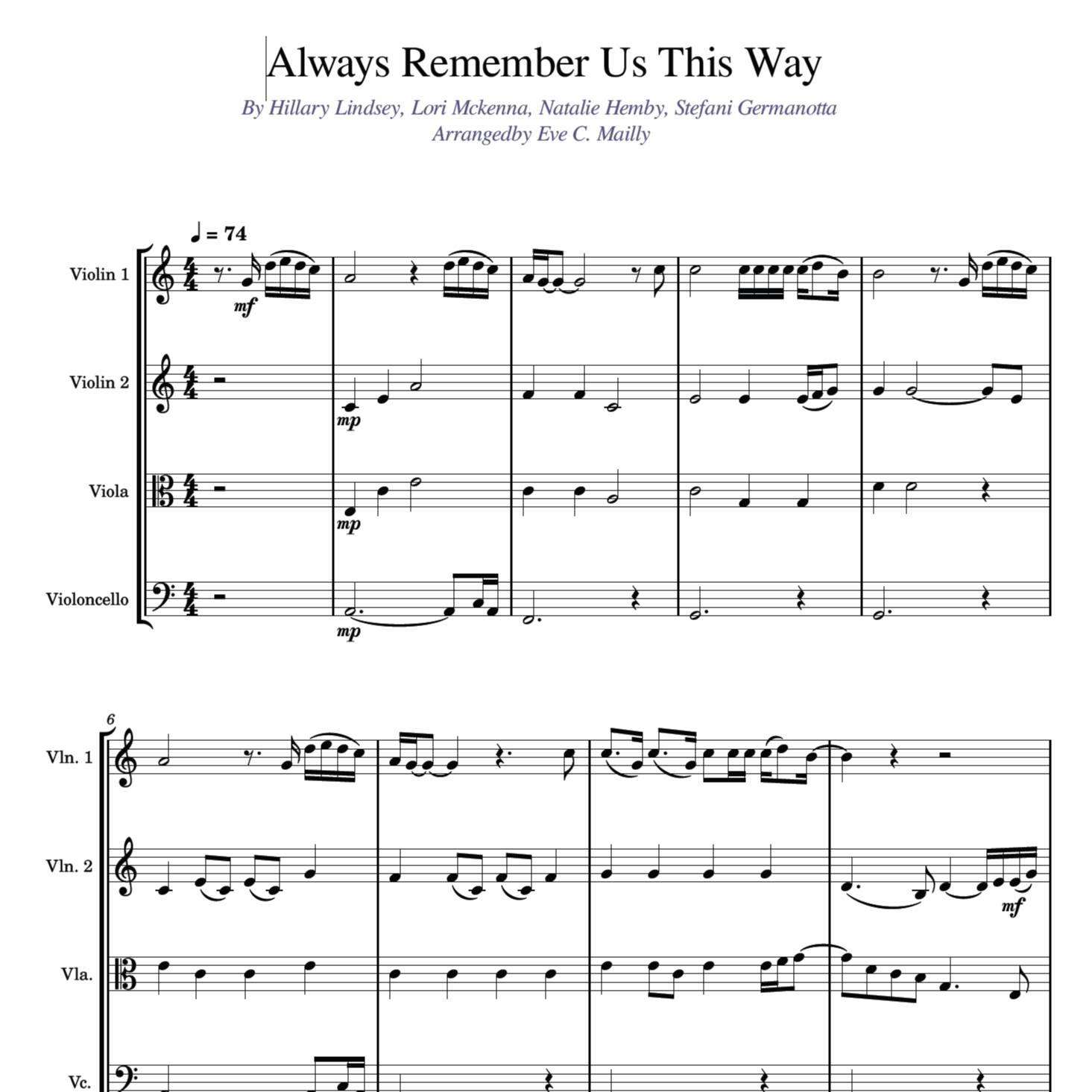 Cover Art for "Always Remember Us This Way (arr. Eve C. Mailly - Zene Strings)" by Lady Gaga