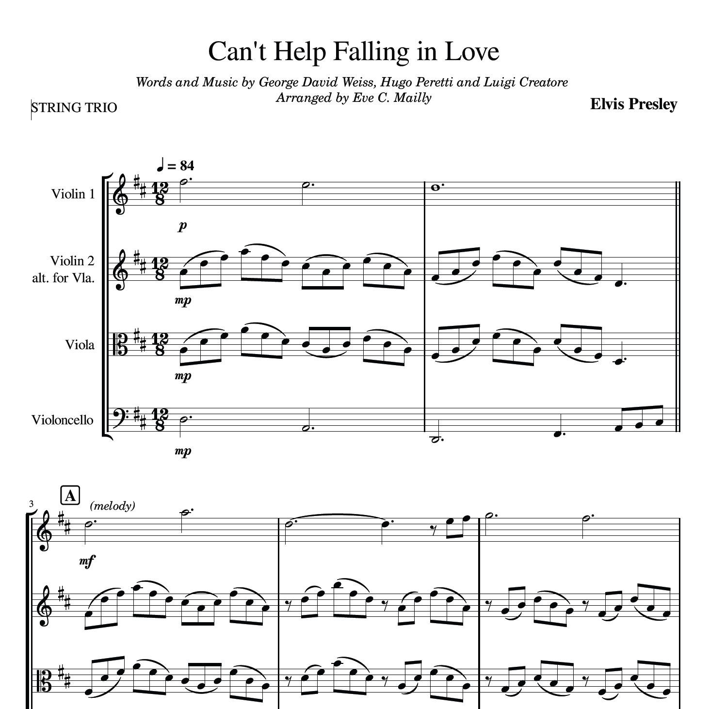 Cover Art for "Can't Help Falling In Love (arr. Eve C. Mailly - Zene Strings)" by Elvis Presley