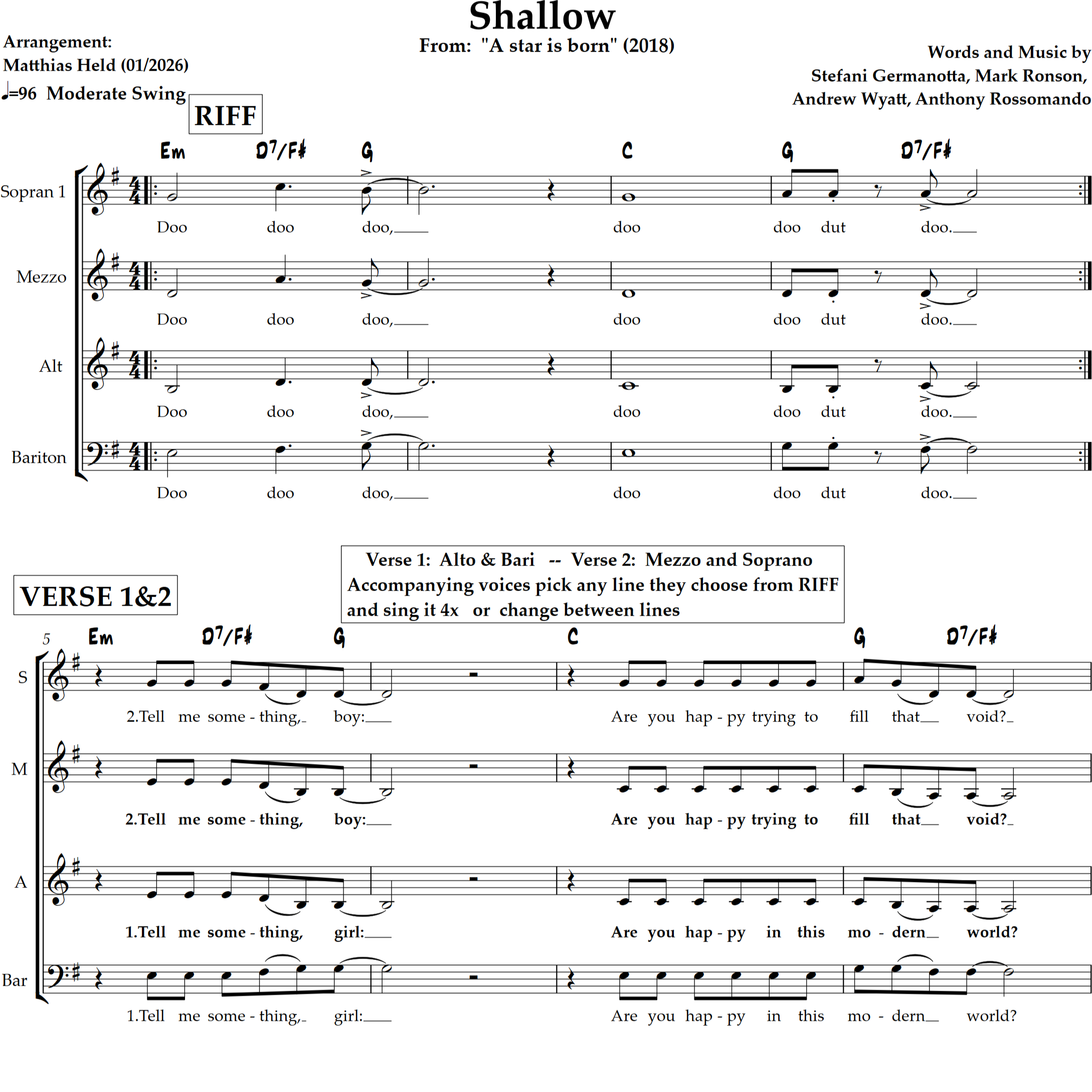 Couverture pour "Shallow (arr. Matthias Held)" par Lady Gaga