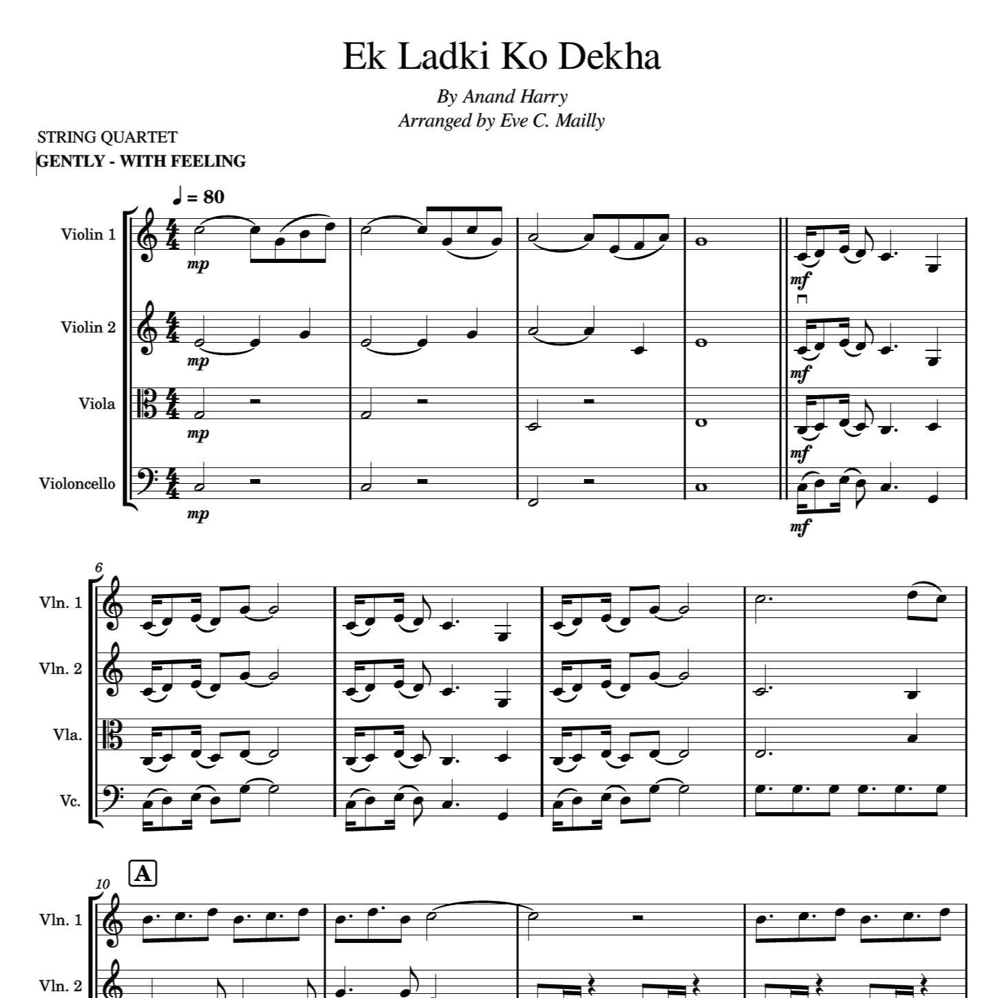 Cover Art for "Ek Ladki Ko Dekha (arr. Eve C. Mailly - Zene Strings)" by Anand Harry