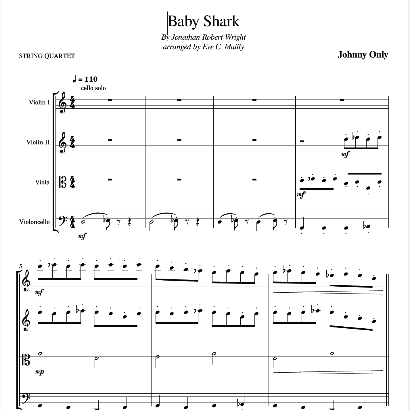 Cover Art for "Baby Shark (arr. Eve C. Mailly - Zene Strings)" by Johnny Only