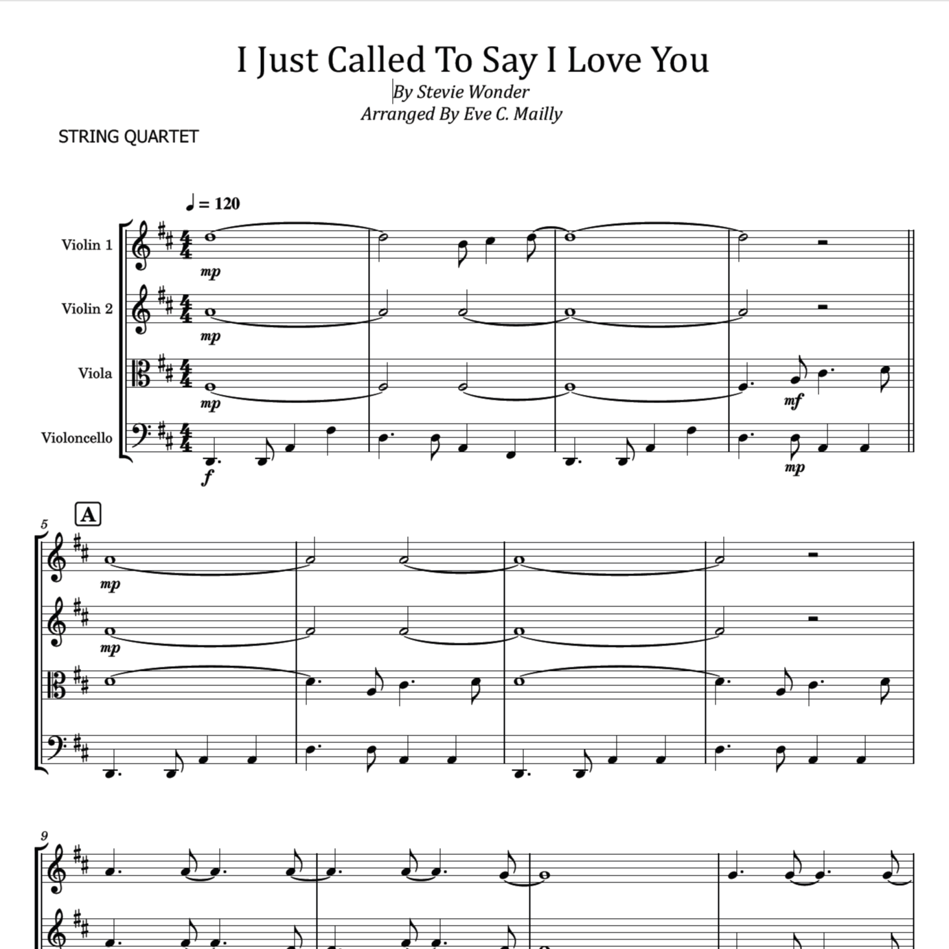 Cover Art for "I Just Called To Say I Love You (arr. Eve C. Mailly - Zene Strings)" by Stevie Wonder