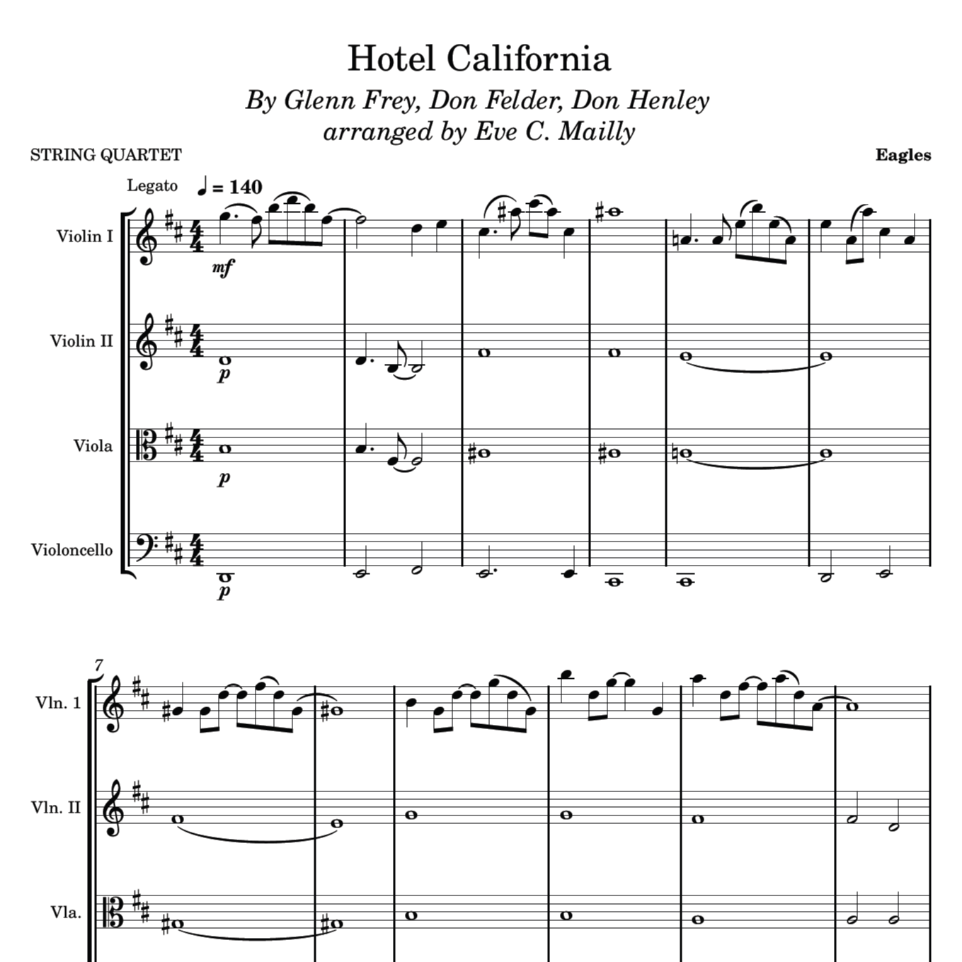 Cover Art for "Hotel California (arr. Eve C. Mailly - Zene Strings)" by Eagles