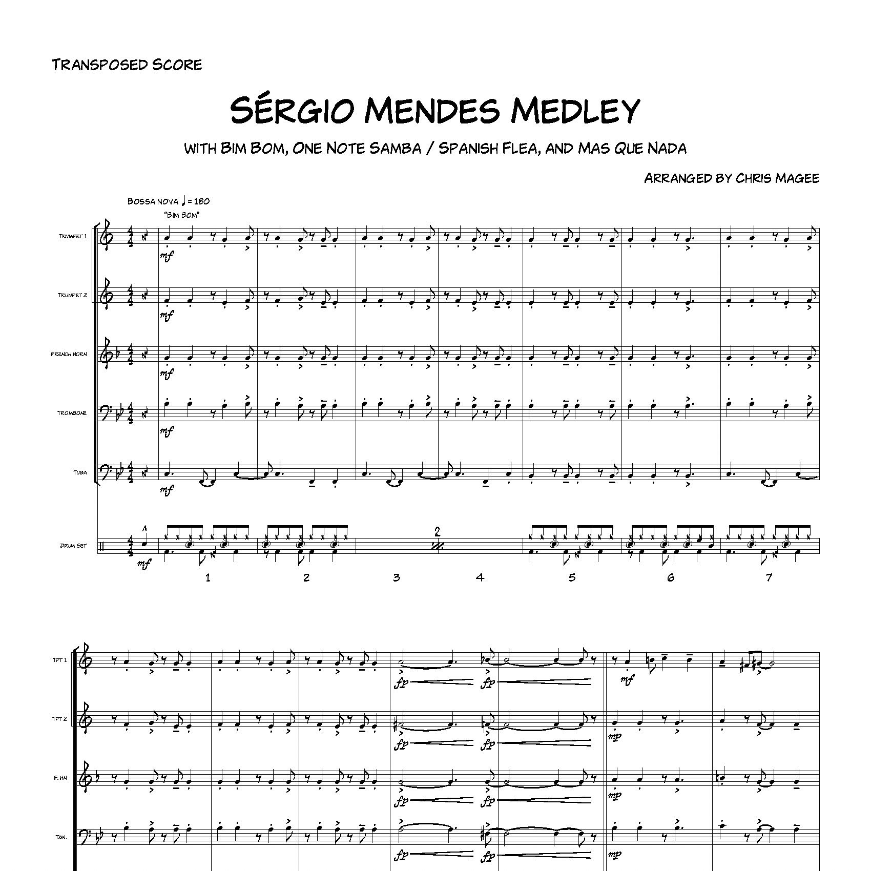 Abdeckung für "Medley: Bim-Bom with One Note Samba (Samba De Uma Nota So), Spanish Flea, and Mas Que Nada (arr. Chris Magee)" von Chris Magee