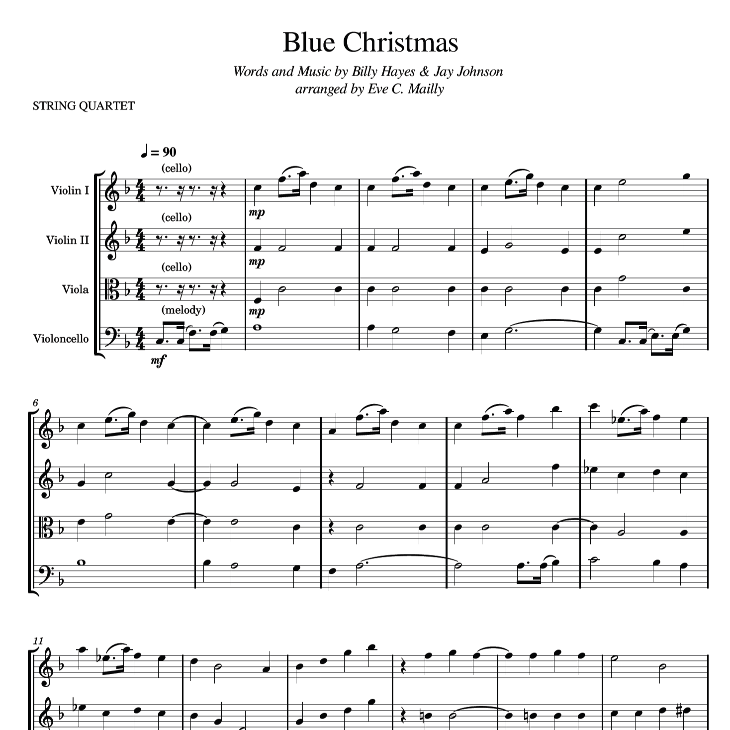 Cover Art for "Blue Christmas (arr. Eve C. Mailly - Zene Strings)" by Elvis Presley