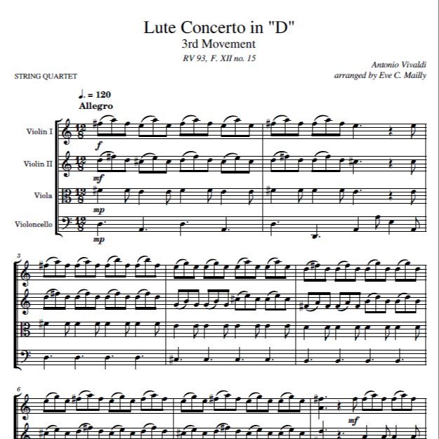 Cover Art for "Concerto in D, RV 93 - 3rd Movement - Allegro - Vivaldi (String Quartet) (arr. Eve C. Mailly - Zene Strings)" by Antonio Vivaldi