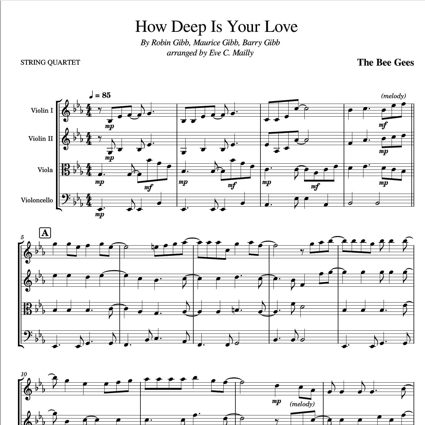 Cover Art for "How Deep Is Your Love (arr. Eve C. Mailly - Zene Strings)" by The Bee Gees