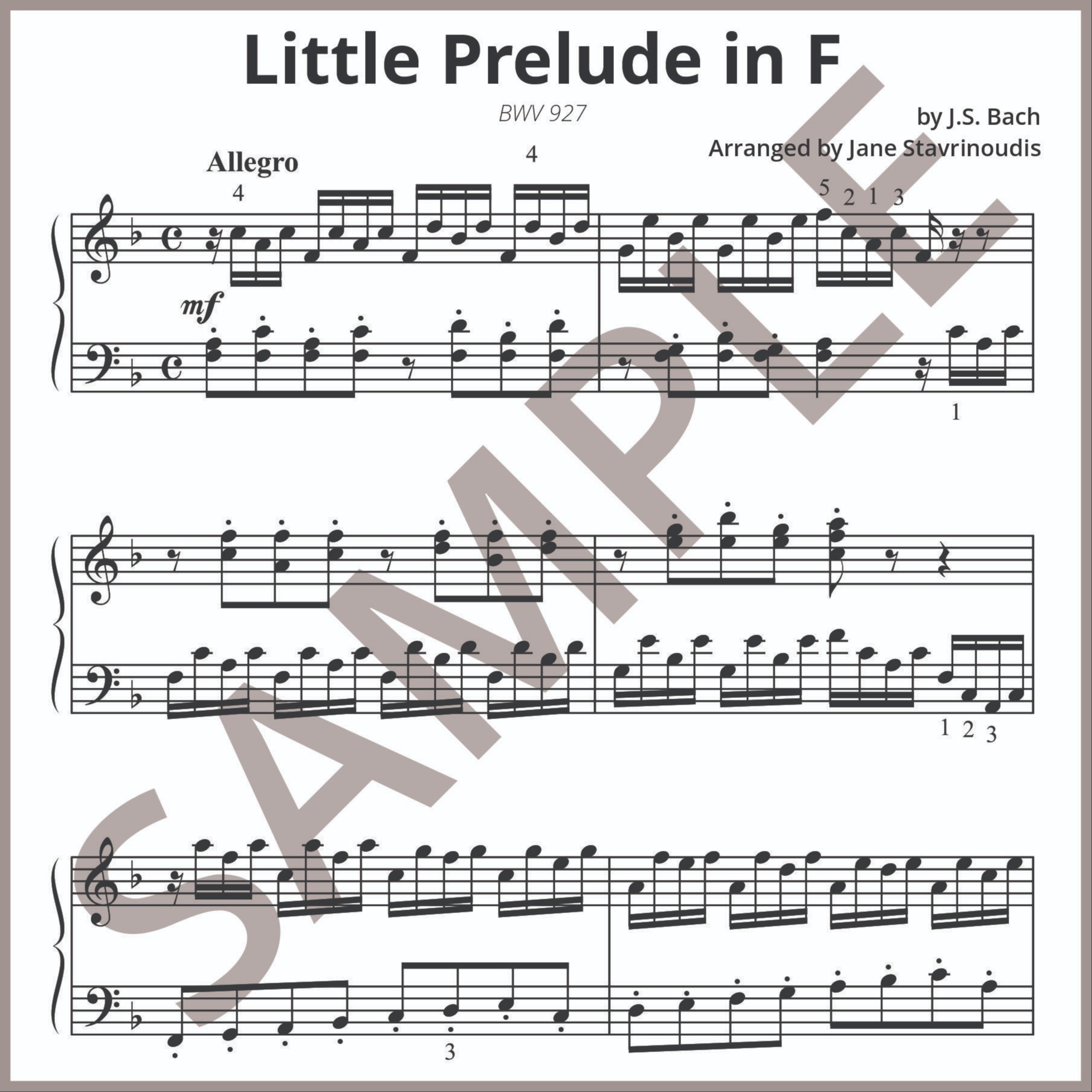 Couverture pour "Little Prelude in F BWV 927 (arr. Jane Stavrinoudis)" par JS Bach